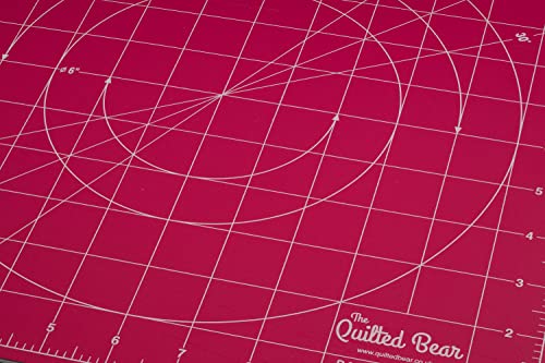 The Quilted Bear Rotating Cutting Mat 12" x 12" - Square Self Healing 360° Rotating Craft Cutting Mat with Innovative Locking Mechanism for Quilting & Sewing Your Choice of Colours Available! (Pink)