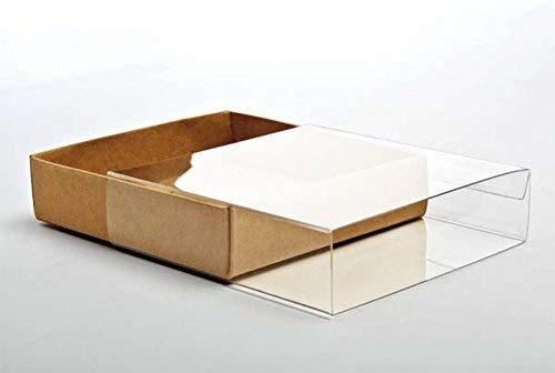 25 Kraft Paper Stationary Boxes w Clear Sleeves, 5 3/8" x 1" x 7 1/2" (A7)