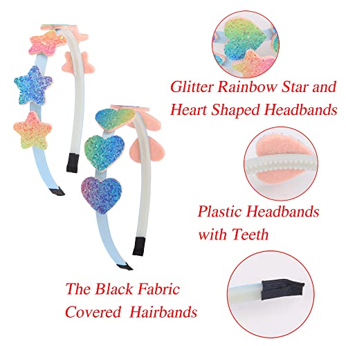 XIMA Glitter Heart Girls Headbands Rainbow Star Hariband for Children Girls Hair Accessories Pack of 8