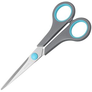 asdirne 6.4″ scissors, stainless steel blades, soft grip handle, suitable for households,offices and schools, all purpose, blue/grey