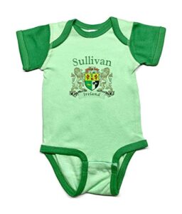 sullivan irish coat of arms baby onesie – 18 months mint green