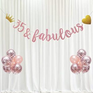 35 & fabulous Banner, Pre-Strung, No Assembly Required, Funny Rose Gold Paper Glitter Party Decorations for 35th Birthday Party Supplies, Letters Rose Gold,ABCpartyland