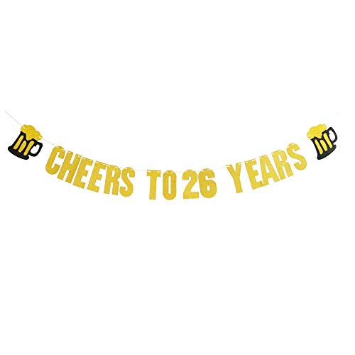 Cheers 26 Birthday Decorations,God Glitter 26 Birthday and 26 Anniversary Party Decorations,Cheers to 26 Years Bunting Banner.