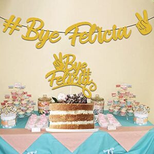 JUYRLE Bye Felicia Decorations,Bye Felicia Banner and Cake Topper,Gold Glitter Garland Party Supplies,Party Decoration Ideas for Going Away/Moving/Job Change/Relocating/Graduation/Farewell Party