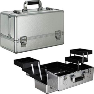ver beauty 6-tiers accordion trays art craft supplies storage portable box case organizer travel-vp001, silver matte