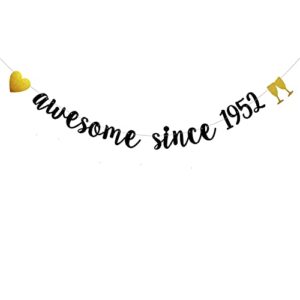 awesome since 1952 banner, pre-strung,black glitter paper garlands for girls women 71st birthday party decorations supplies, no assembly required,black,sunbetterland