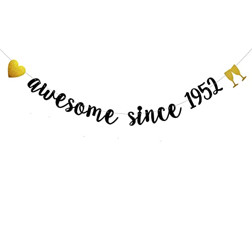 Awesome Since 1952 Banner, Pre-Strung,Black Glitter Paper Garlands for Girls women 71st Birthday Party Decorations Supplies, No Assembly Required,Black,SUNbetterland