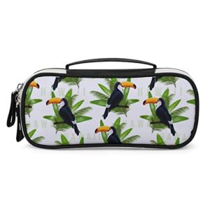 toucan tropical palm tree pu leather pen pencil bag organizer portable makeup carry case storage handbag