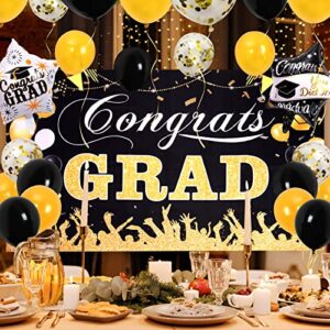 MOMOHOO Graduation Party Decorations 2022 - 47Pcs Class of 2022 Graduation Decorations, Graduation Congrats Grad Backdrop Banner/2022 Balloon/Black and Gold Confetti Balloon, Graduation Party Supplies