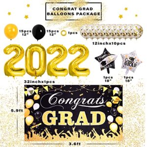 MOMOHOO Graduation Party Decorations 2022 - 47Pcs Class of 2022 Graduation Decorations, Graduation Congrats Grad Backdrop Banner/2022 Balloon/Black and Gold Confetti Balloon, Graduation Party Supplies