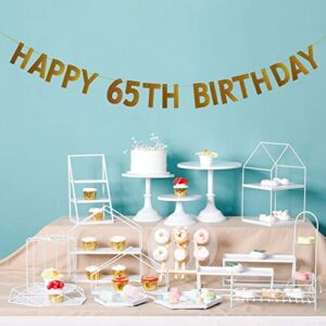 HAPPY 65TH BIRTHDAY Banner，Pre-strung，No Assembly Required，65th Birthday Party Decorations Supplies，Gold Glitter Paper Garlands Backdrops, Letters Gold Betteryanzi