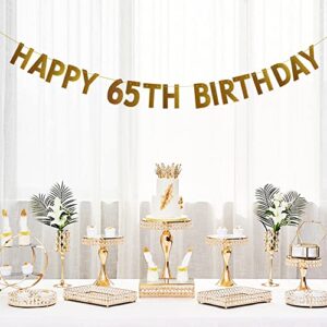 HAPPY 65TH BIRTHDAY Banner，Pre-strung，No Assembly Required，65th Birthday Party Decorations Supplies，Gold Glitter Paper Garlands Backdrops, Letters Gold Betteryanzi