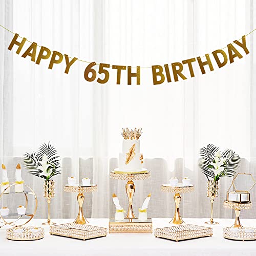 HAPPY 65TH BIRTHDAY Banner，Pre-strung，No Assembly Required，65th Birthday Party Decorations Supplies，Gold Glitter Paper Garlands Backdrops, Letters Gold Betteryanzi