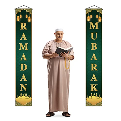 Ramadan Mubarak Porch Banner Iftar Islamic Mosque Muslim Religious Holiday Front Door Sign Wall Hanging Party Decoration
