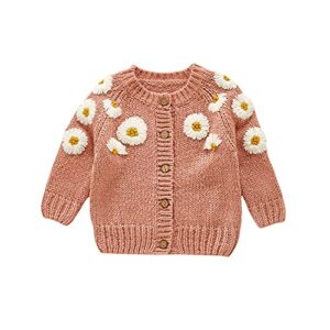infant baby girl knitted cardigan embroidery long sleeve button sweaters tops casual jacket fall winter clothes outfit (embroidery pink, 18-24 months)