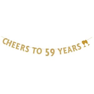 magjuche gold glitter cheers to 59 years banner,59th birthday party decorations