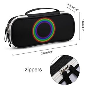 Rainbow Circle PU Leather Pen Pencil Bag Organizer Portable Makeup Carry Case Storage Handbag