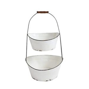 creative co-op white 2 tier bucket 60-non-food storage-metal