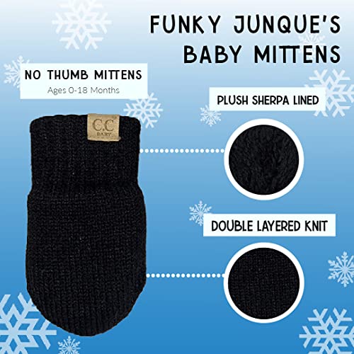 Infant Double Pom Beanie and Mittens Set - Diagonal Basketweave - Black