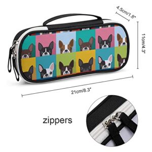 Boston Terrier Pattern PU Leather Pen Pencil Bag Organizer Portable Makeup Carry Case Storage Handbag