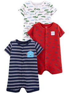 simple joys by carter’s baby boys’ snap-up rompers, pack of 3, navy/red/white, alligator/stripe, 12 months