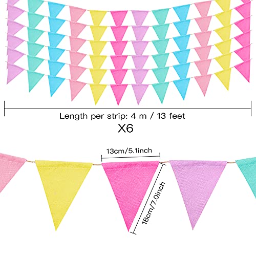 72 Pcs Colorful Pennant Flags Banner Triangle Rainbow Flag Banner Imitated Burlap Bunting Banner Garland for Party Decorations Festival Celebrations Classroom Hanging Decoration, Total 78.7 Feet