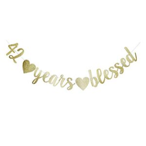 42 years blessed banner, funny gold glitter sign for 42nd birthday/wedding anniversary party supplies props
