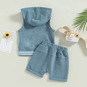 Hnyenmcko Baby Boys Summer Clothes Sleeveless Zipper Hooded Tank Tops Solid Color Drawstring Shorts Set Toddler 2pcs Outfits (Blue, 18-24 Months)