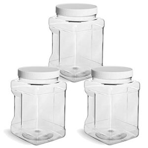 tfd supplies 3 pack plastic storage tubs with lids, ez grip, 64oz, 1/2 gallon, clear plastic storage tubs with white spin lids