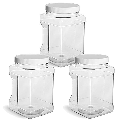 TFD Supplies 3 Pack Plastic Storage Tubs with Lids, EZ Grip, 64oz, 1/2 Gallon, Clear Plastic Storage Tubs with White Spin Lids