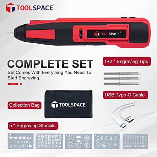 TOOLSPACE USB Rechargeable Engraving Pen Cordless Engraver Micro Electric Engraving Pen Mini DIY Engraving Tool Kit for Detail Metal Glass Ceramic Plastic Jewelry Engraving