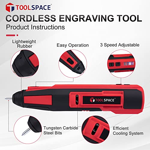 TOOLSPACE USB Rechargeable Engraving Pen Cordless Engraver Micro Electric Engraving Pen Mini DIY Engraving Tool Kit for Detail Metal Glass Ceramic Plastic Jewelry Engraving