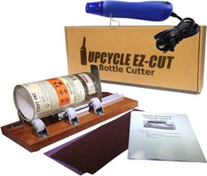 glass bottle cutter (deluxe) kit, upcycle ez-cut: beer & wine bottle cutting + edge sanding paper & heat tool