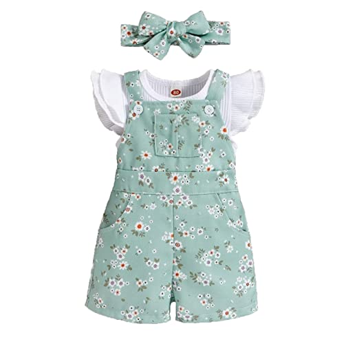 TMCSSYIE Baby Girlsr Cute Floral Pattern Outfit Sets sleeveless Tops Suspender Shorts + Bow Headband 2Pcs Summer Jumpsuit