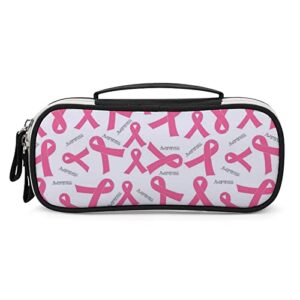 pink ribbon breast cancer pu leather pen pencil bag organizer portable makeup carry case storage handbag