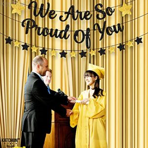 Glitter, We Are So Proud of You Banner - Large 10 Feet, No DIY | Graduation Banner for Black and Gold Graduation Party Decorations 2023 | Graduation Garland for Class of 2023 Graduation Decorations