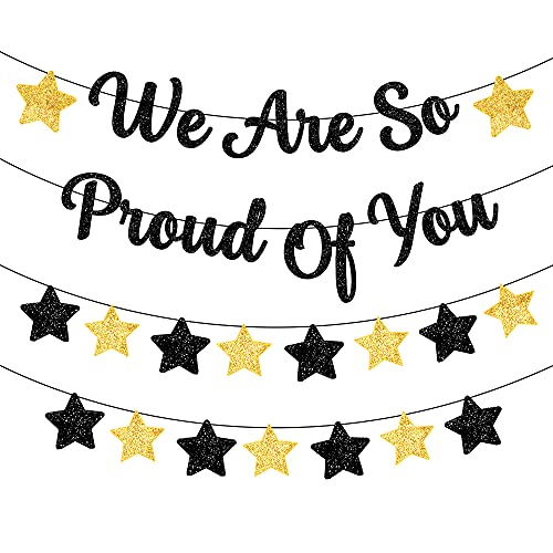 Glitter, We Are So Proud of You Banner - Large 10 Feet, No DIY | Graduation Banner for Black and Gold Graduation Party Decorations 2023 | Graduation Garland for Class of 2023 Graduation Decorations