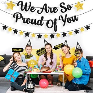 Glitter, We Are So Proud of You Banner - Large 10 Feet, No DIY | Graduation Banner for Black and Gold Graduation Party Decorations 2023 | Graduation Garland for Class of 2023 Graduation Decorations