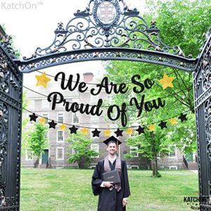 Glitter, We Are So Proud of You Banner - Large 10 Feet, No DIY | Graduation Banner for Black and Gold Graduation Party Decorations 2023 | Graduation Garland for Class of 2023 Graduation Decorations