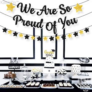 Glitter, We Are So Proud of You Banner - Large 10 Feet, No DIY | Graduation Banner for Black and Gold Graduation Party Decorations 2023 | Graduation Garland for Class of 2023 Graduation Decorations