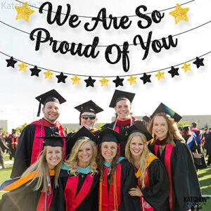 Glitter, We Are So Proud of You Banner - Large 10 Feet, No DIY | Graduation Banner for Black and Gold Graduation Party Decorations 2023 | Graduation Garland for Class of 2023 Graduation Decorations