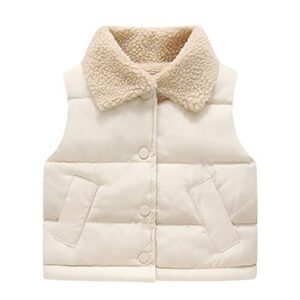 girls lightweight puffer vest stand collar outwear with zipper pocket sleeveless lightweight v-neck short gilet white