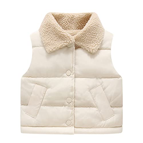 Girls Lightweight Puffer Vest Stand Collar Outwear with Zipper Pocket Sleeveless Lightweight V-Neck Short Gilet White