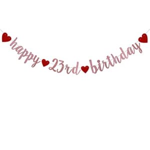 happy 23rd birthday banner, pre-strung,rose gold glitter paper garlands for 23rd birthday party decorations supplies, no assembly required,rose gold,sunbetterland