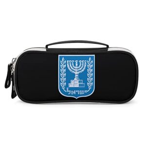 coat of arms of israel pu leather pen pencil bag organizer portable makeup carry case storage handbag
