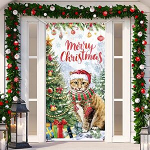 tiamon christmas door cover christmas cat door cover decoration xmas cute cat snowflake door cover banner for winter holiday party supplies, 70.9 x 35.4 inches