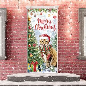 Tiamon Christmas Door Cover Christmas Cat Door Cover Decoration Xmas Cute Cat Snowflake Door Cover Banner for Winter Holiday Party Supplies, 70.9 x 35.4 Inches