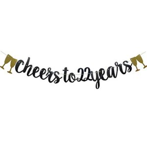 cheers to 22 years banner,pre-strung, black paper glitter party decorations for 22nd wedding anniversary 22 years old 22nd birthday party supplies letters black zhaofeihn