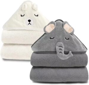 yecelinst 2 pack bamboo hooded baby towel – premium soft bath towel for bathtub for babie, newborn, infant – ultra absorbent, natural baby stuff towel for boy and girl (elephant, bird)