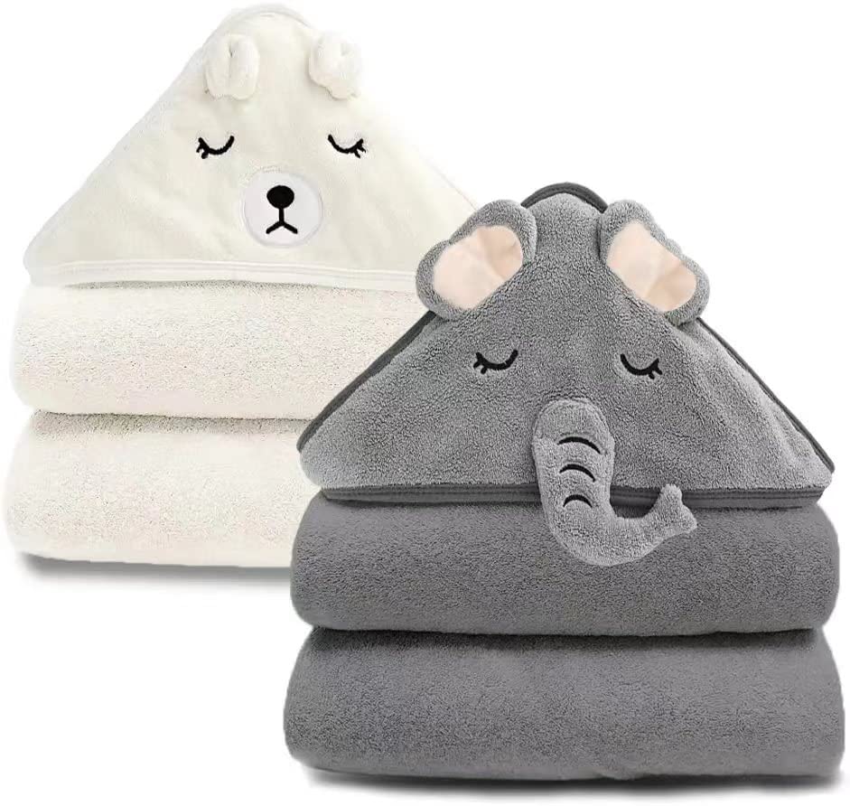 YECELINST 2 Pack Bamboo Hooded Baby Towel - Premium Soft Bath Towel for Bathtub for Babie, Newborn, Infant - Ultra Absorbent, Natural Baby Stuff Towel for Boy and Girl (Elephant, Bird)